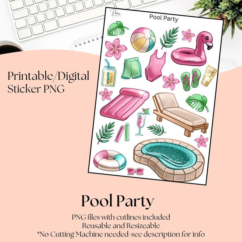 Printable Stickers- Pool Party | Digital Download Stickers | Stickers ...