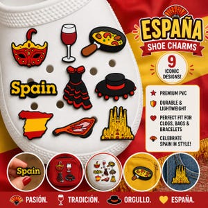 Spain Travel Shoe Charms – Spanish Style for Your Clogs, Sandals & Sneakers with holes