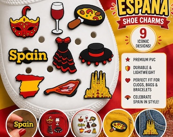 Spanien Reise Schuhanhänger / Charms für Ihre Clogs, Sandalen & Turnschuhe mit Löchern