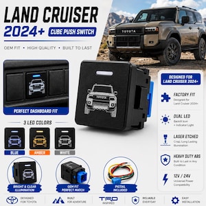 Interruptor pulsador cuadrado compatible con Toyota Land Cruiser 2024+ / Control de tablero estilo OEM de 12 V