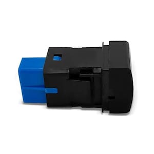 May include: A rectangular black plastic electrical switch component featuring a smooth front face and a bright blue plastic connector block extending from the rear, designed with integrated side clips for secure mounting in a dashboard panel.