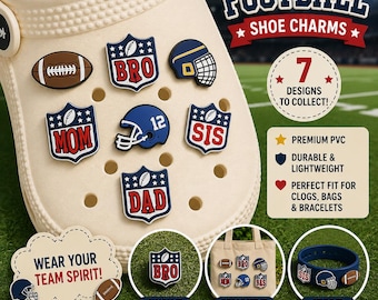 Football Shoe Charms Bundle for Sports Fans for Clogs, Sandals and Sneakers with holes