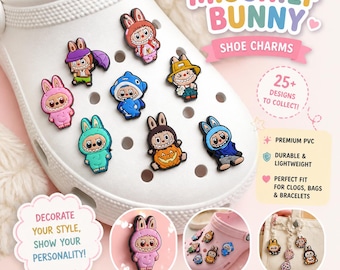 Mischief Bunny Shoe Charms for Clogs, Sandals, Sneakers, Bags, Bracelets with holes | Bold and Colorful Faces