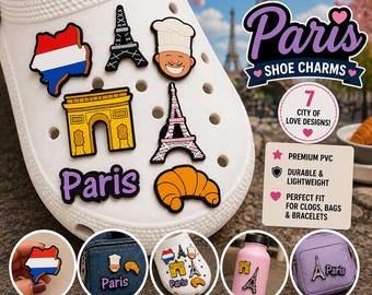 France Shoe Charms – Paris, Eiffel Tower, Croissant Accessories for Clogs