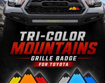 Trójkolorowy emblemat z motywem gór na grillu dla Toyoty Tacoma, 4Runner, Tundra, Sequoia, Rav4, Highlander i Lexus