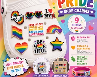 Pride Shoe Charms – Rainbow LGBTQ+ PVC Clog Accessories (9 Designs)