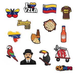 Venezuelan Shoe Charms – Cultural Accessories with Flag, Empanada, Arepa, Map for Clogs, Sandals, Sneakers, Bags & Bracelets with holes