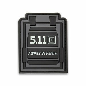 Może przedstawiać: Czarno-szara naszywka 5.11 z napisem "5.11" i "ALWAYS BE READY" w kolorze białym. Naszywka ma kształt plecaka.