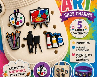 Adornos para zapatos con diseño de pintura: paleta de artista, tubos y pinceles para zuecos.