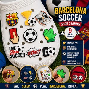 Barcelona Soccer Shoe Charms – Futbol Charms for Clogs and Sandals – Gift for Fans of the Blaugrana Spirit