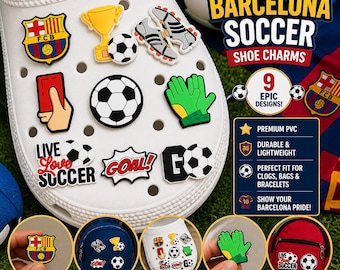 Barcelona Soccer Shoe Charms – Futbol Charms for Clogs and Sandals – Gift for Fans of the Blaugrana Spirit