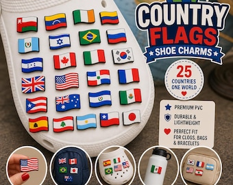 Enfeites para Tamancos com Bandeiras de Países – Bandeiras Nacionais para Estilo Global e Orgulho Cultural