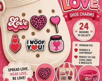 Love Shoe Charms Bundle – Sweet & Bold Valentine’s Charms for Clogs, Sandals, or Sneakers