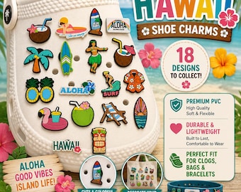 Hawaiian Shoe Charms – Tropical PVC Clog Sandals Accessories (18 Designs)