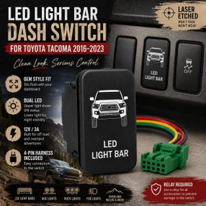 Interruptor pulsador para barra de luces LED en el tablero para Toyota Tacoma 2016-2023 / Interruptor auxiliar grabado con láser / Para uso todoterreno y fuera de carretera