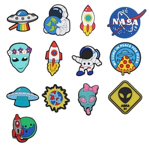 Space Shoe Charms – Astronaut Rocket and UFO Charms for Clogs, Sandals, Sneakers, Bags with holes – Gift for Sci-Fi and Galaxy Lovers