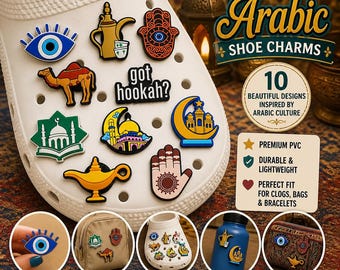 Enfeites árabes para sapatos – Olho Grego, Hamsa, Lua, Narguilé, Camelo para tamancos