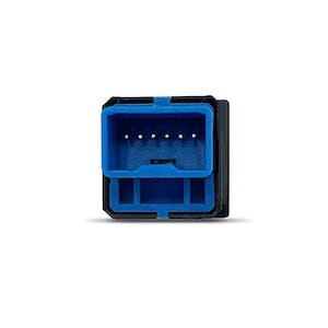 May include: A black electrical switch component featuring a bright blue plastic connector housing. The interior of the blue port displays six small metal contact pins arranged in a horizontal row, designed for secure wiring integration.