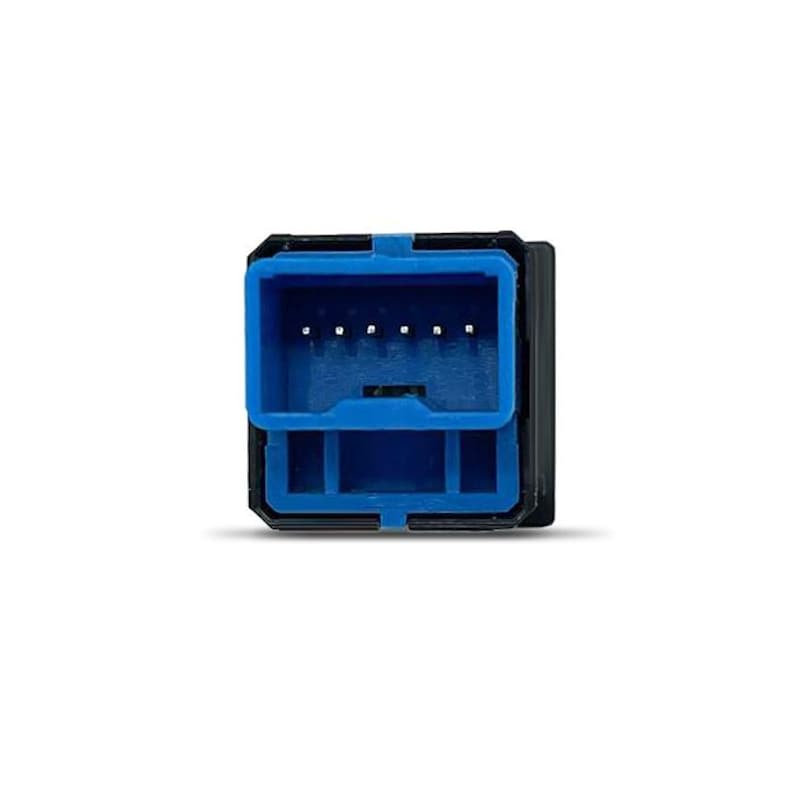 May include: A black electrical switch component featuring a bright blue plastic connector housing. The interior of the blue port displays six small metal contact pins arranged in a horizontal row, designed for secure wiring integration.