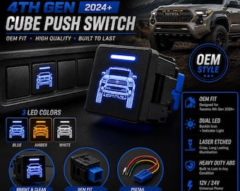 Square Push Switch Compatible with Toyota Tacoma 2024+ | OEM Style 12V Dash Control