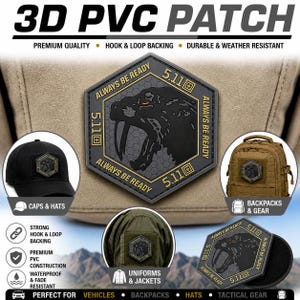 3D PVC klittenbandpatches – Tactische sabeltandtijgerstijl - Grijs