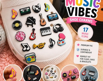 Music Shoe Charms – Musical Style Charms for Clogs and Sandals – Gift for Musicians, DJs and Music Lovers