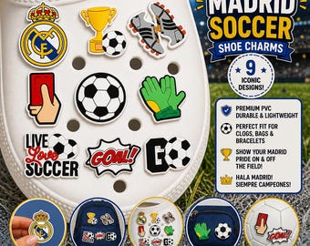 Pendentifs blancs pour chaussure de football Madrid Club Pendentifs style Madrid pour sabots et baskets – Cadeau pour les fans de football et les supporters de club