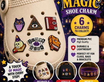 Magic Shoe Charms – Fantasy Witchcore Accessories for Clogs, Sandals & Sneakers – Spellbook, Owl, Skull