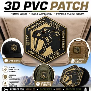 3D PVC Hook and Loop Patches – Tactical Saber-Toothed Tiger Style - Beige