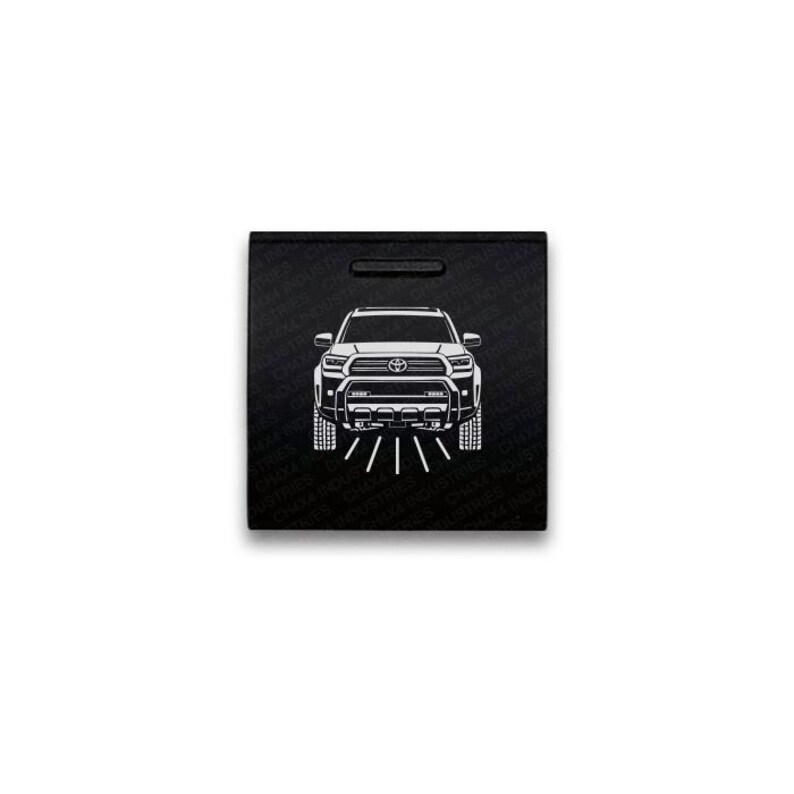 May include: A square black sticker featuring a white line art illustration of a Toyota Tacoma truck viewed from the front. The background has a repeating pattern of the text CHX4 INDUSTRIES. The truck design includes headlights, a grille, and tires.