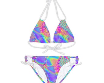 Strappy Bikini-Set | 2 teilig - Plus Size Bikini | All over Print " Holo" | Streetwear Festival Outfits Frauen |