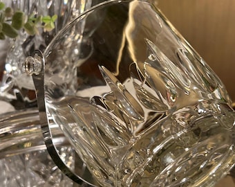 Vintage Crystal Ice Bucket: MCM Barware with Metal Handle~message for discount shipping