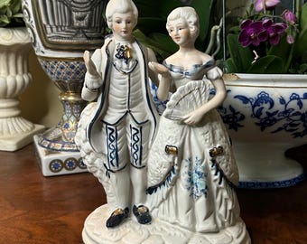 Italian Capodimonte Porcelain Figurine, Rococo Courtesan Couple, Dresden Style