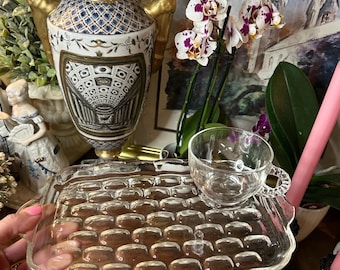 Vintage Federal Glass Snack Set, Yorktown Clear Thumbprint Plate and Cup