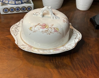 1880 Antique John Maddock & Sons  England Royal Vitreous Round Covered Service/Butter Dish round with lid Victorian English china
