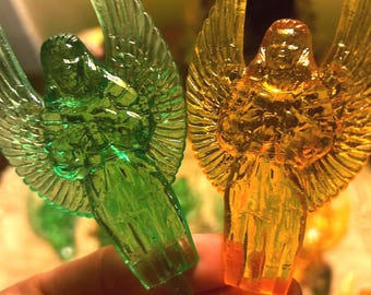 Vintage Translucent Angel Christmas Tree Topper Pick - Gold or Green