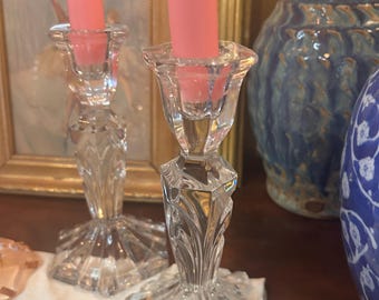 Vintage Lead Crystal Candlestick Holders - Cristal D'Arques-Durand - 1940s France