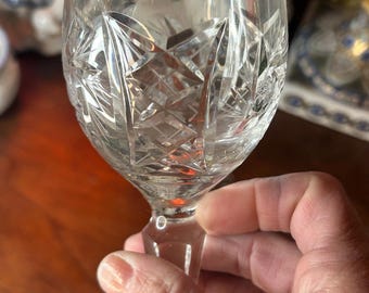 Star of David HobStar long stem glasses~2 Juliette American Cut crystal liquor cocktail goblets 1957