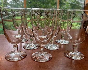 MCM large wine or water glasses ~ Set of 4 etching and gold Windswept Etched leaves or wheat
