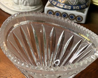 Vintage Cut Glass Bowl, Scalloped Edge Crystal, Decorative small Centerpiece Bowl