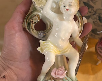 Vintage Royal Sealy Cherub Vase, Shabby Chic Mantle Decor
