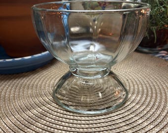 Vintage Libbey ribbed optic clear glass Compote pedestal bowl