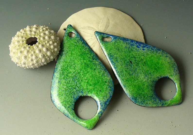 Enameled Copper earring pair copper components enamelrainforest green handmade suppliesjewelry supplies