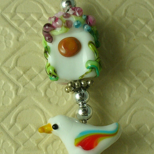 SRA Lampwork Glass Beads Handmade by Catalinaglass Birdhouse and Bird
