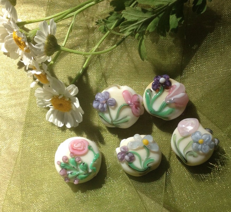 Lampwork beads/SRA lampwork/floral/garden/flowers/ catalinaglass/handmade supplies/MTO. image 4