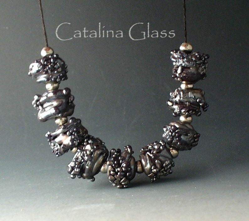 Lampwork Glass Beads SRA Silver Plum Nuggets from the Mine by Catalina Glass./ image 3