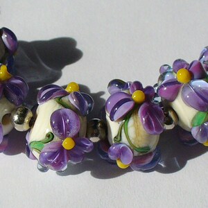 lampwork beads/glass beads/handmade lampwork/beads/violets/lavender/purple/flowers/garden/MTO image 2