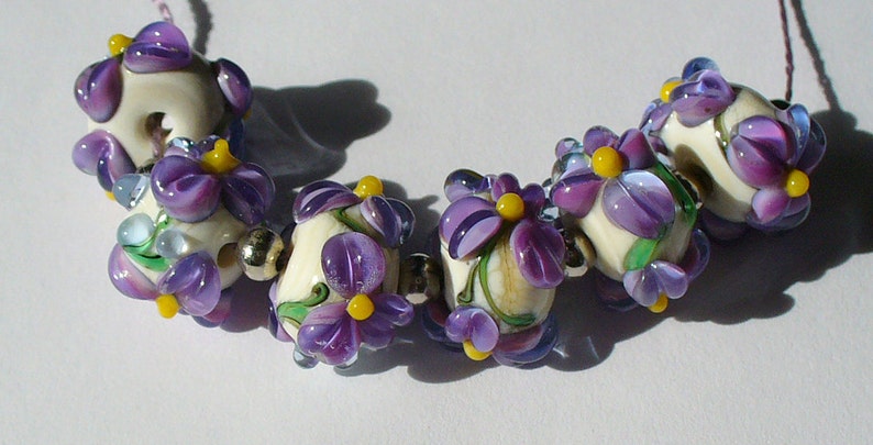 lampwork beads/glass beads/handmade lampwork/beads/violets/lavender/purple/flowers/garden/MTO image 2