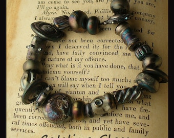 lampwork beads/glass beads/steampunk/ metallic black/sra lampwork/colorful/many shapes/pewter luster/