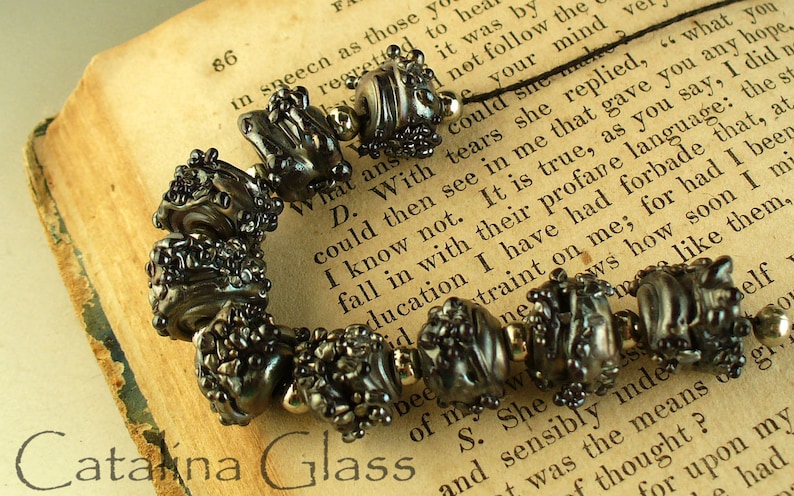 Lampwork Glass Beads SRA Silver Plum Nuggets from the Mine by Catalina Glass./ image 4